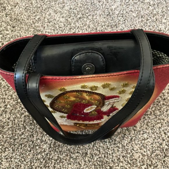 RED Bucket SANTA CLAUS (Father Christmas) BUCKET PURSE * Sequins & Bugle Beads - Picture 7 of 9